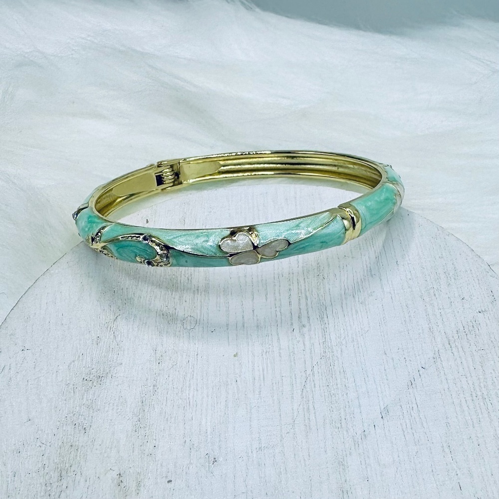 Green Flower Enamel Cloisonne Bracelet Bangle